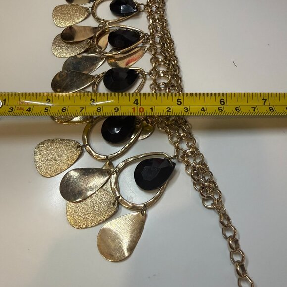 Chunky Gold Tone Georgian Style Chain Teardrop Bib Statement Necklace - Picture 6 of 6